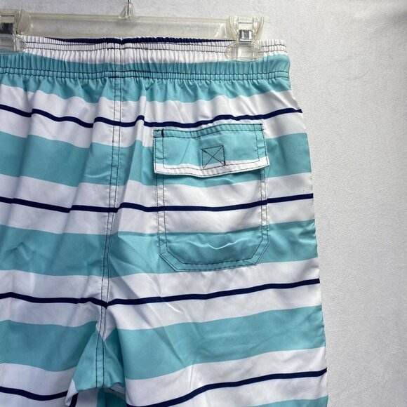 Elastic & Drawstring Waist Swimwear Shorts Men Small Green Stripes Side Pockets - Picture 10 of 11